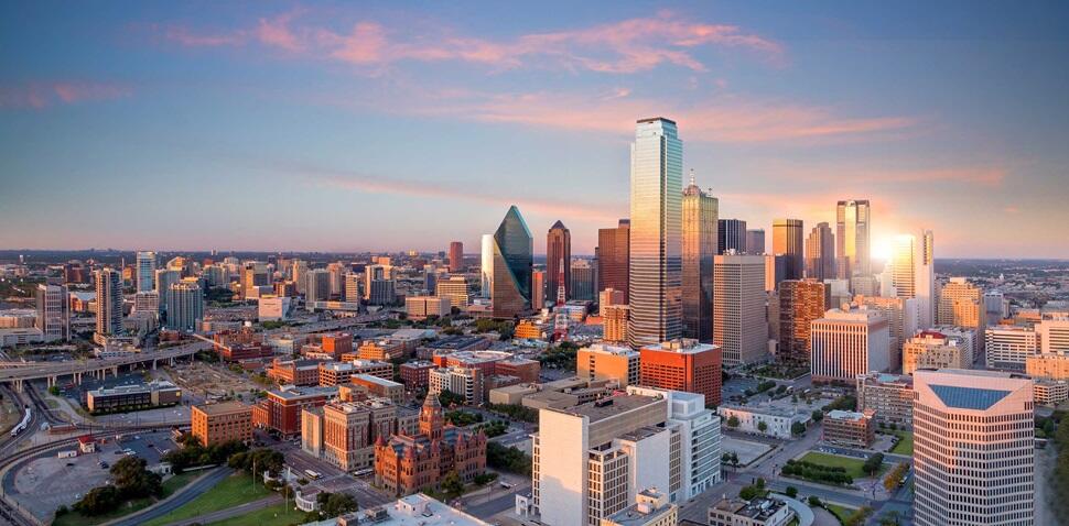 Dallas Texas Cityscape with Blue Sky at Sunset